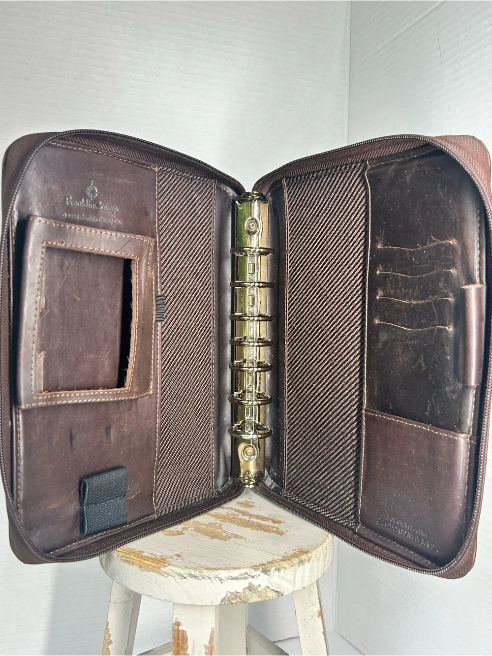 Franklin Covey Vintage Brown Leather Zip Portfolio Planner Binder Organizer 1995